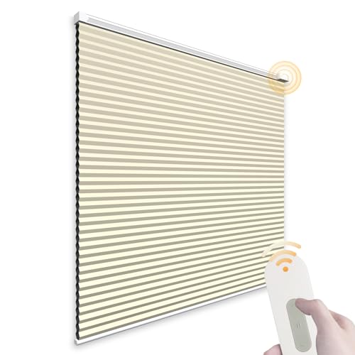 Motorized Cellular Shades Cordless Blackout Rechargeable Window Curtains with Remote for Privacy Protection Smart Home Electric Automatic Honeycomb Blinds for Windows, Custom Size, Grey