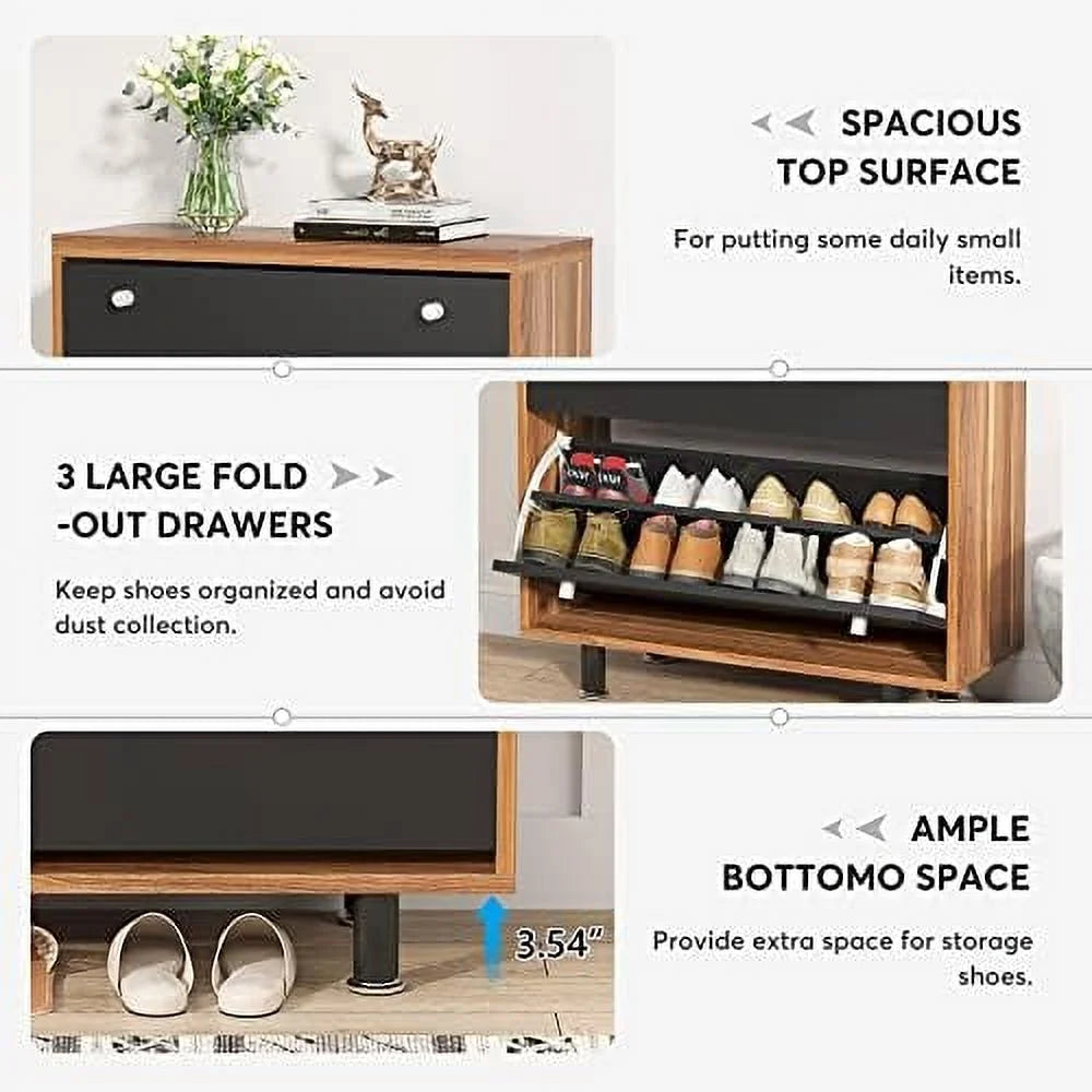 3 Drawer Shoe Cabinet Freestanding Shoe Rack with Flip Door for Entryway Hallway Bedroom J18964
