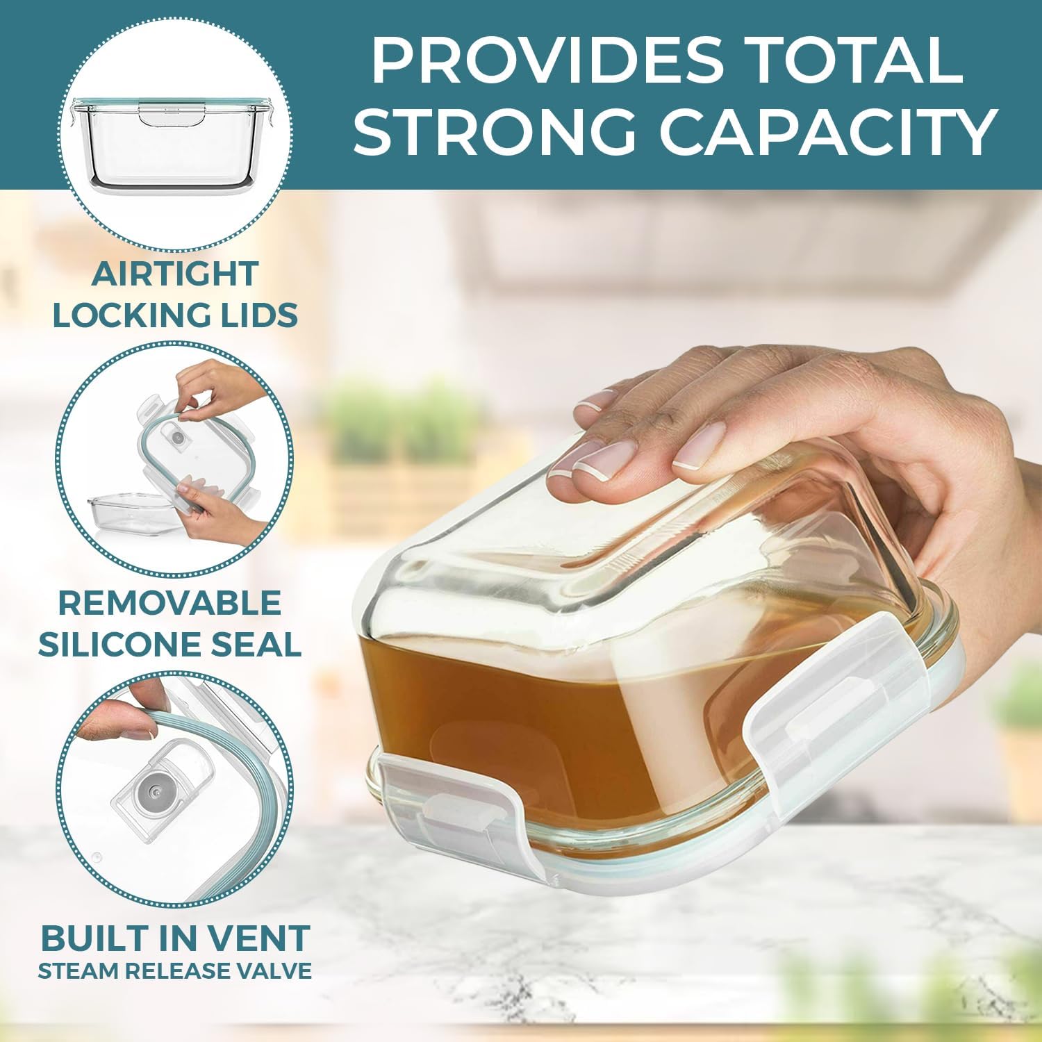 Airtight Glass Food Storage Containers with Lids B5271