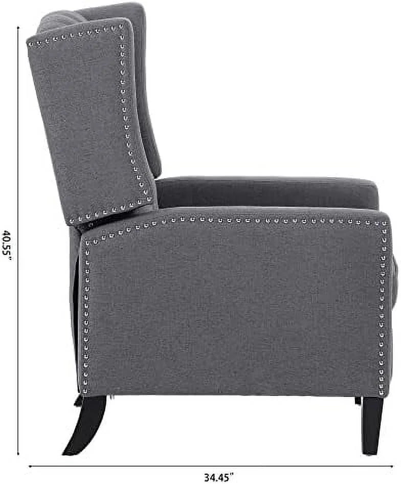 Wingback Recliner Chair Breathable Fabric Push Back for Living Room Small Spaces Manual Recliner Sofa with Nailhead Accents Wooden Legs Beige E411557