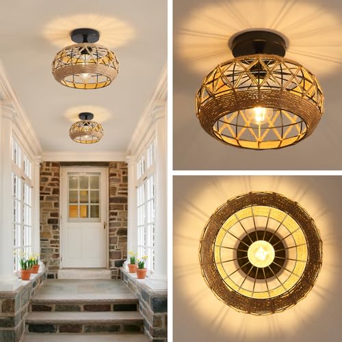 Capiz Shell Flush Mount Chandelier with Gold Crystal Accents S371506