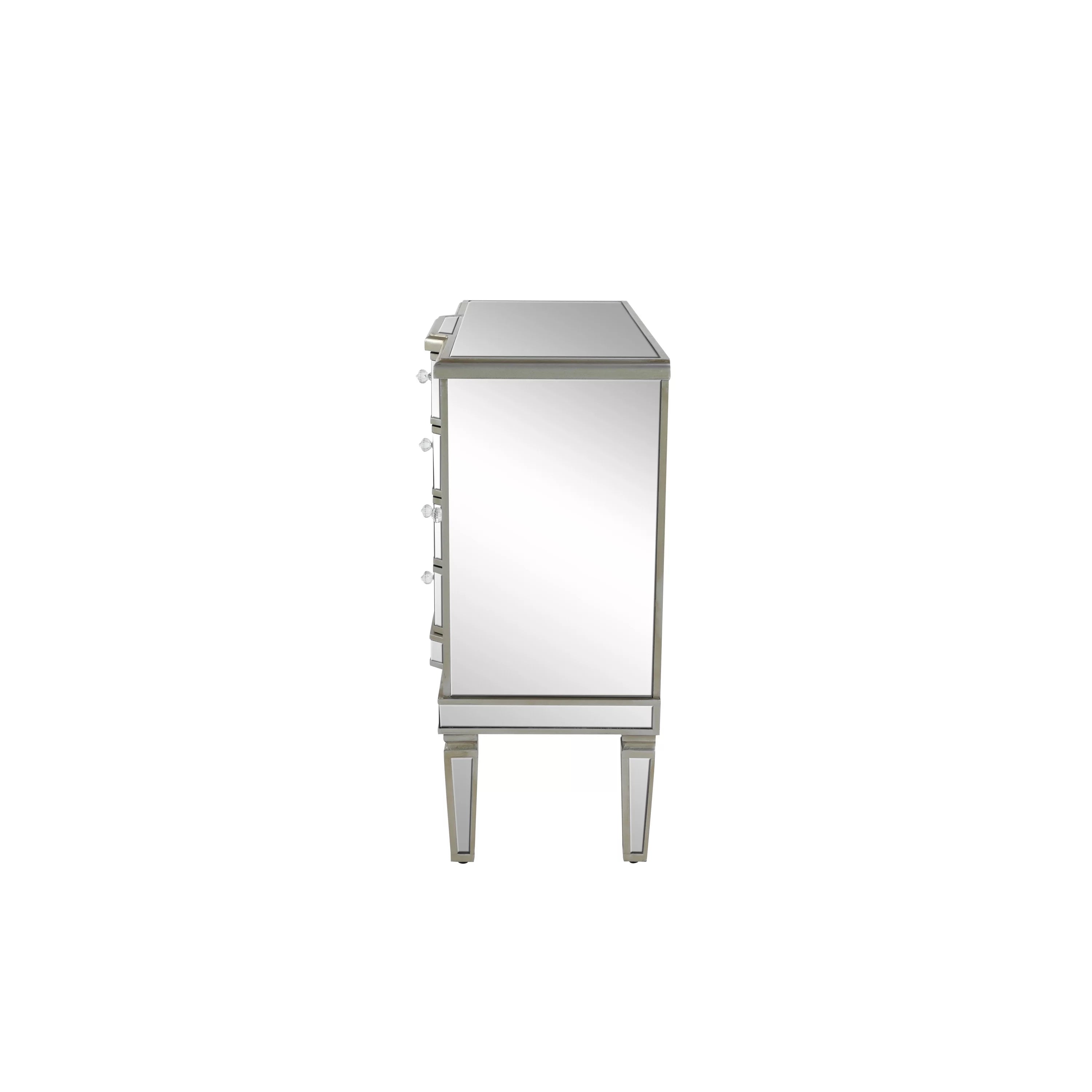 Silver Wood Mirrored Panel Buffet with 4 Drawers, 2 Shelves and 2 Doors D22531