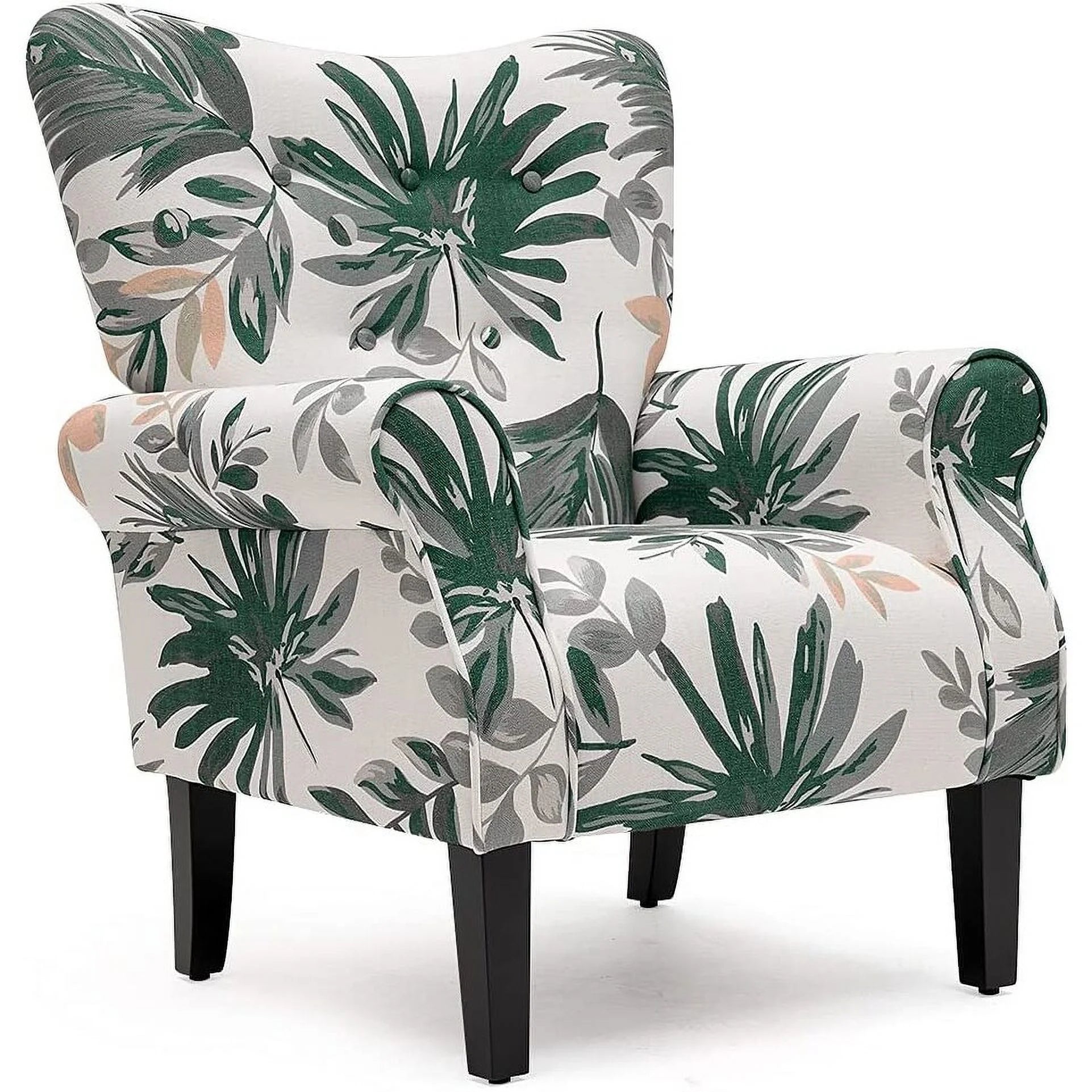 Wing Back Arm Chair, Upholstered Fabric High Back with Wood Legs A21142