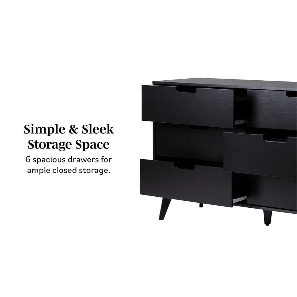 6 Drawer Wood Dresser with Cut Out Handles D6512