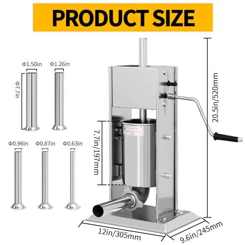 Vertical Sausage Stuffer 7L, Stainless Steel Meat Filling Machine with 5 Tubes N7201