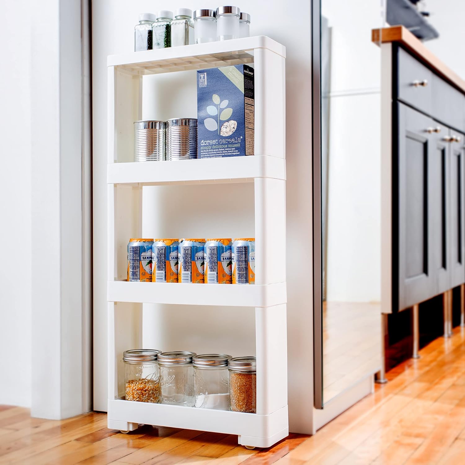 Slim 4-Tier Rolling Storage Cart for Kitchen Pantry Bathroom Laundry L5308