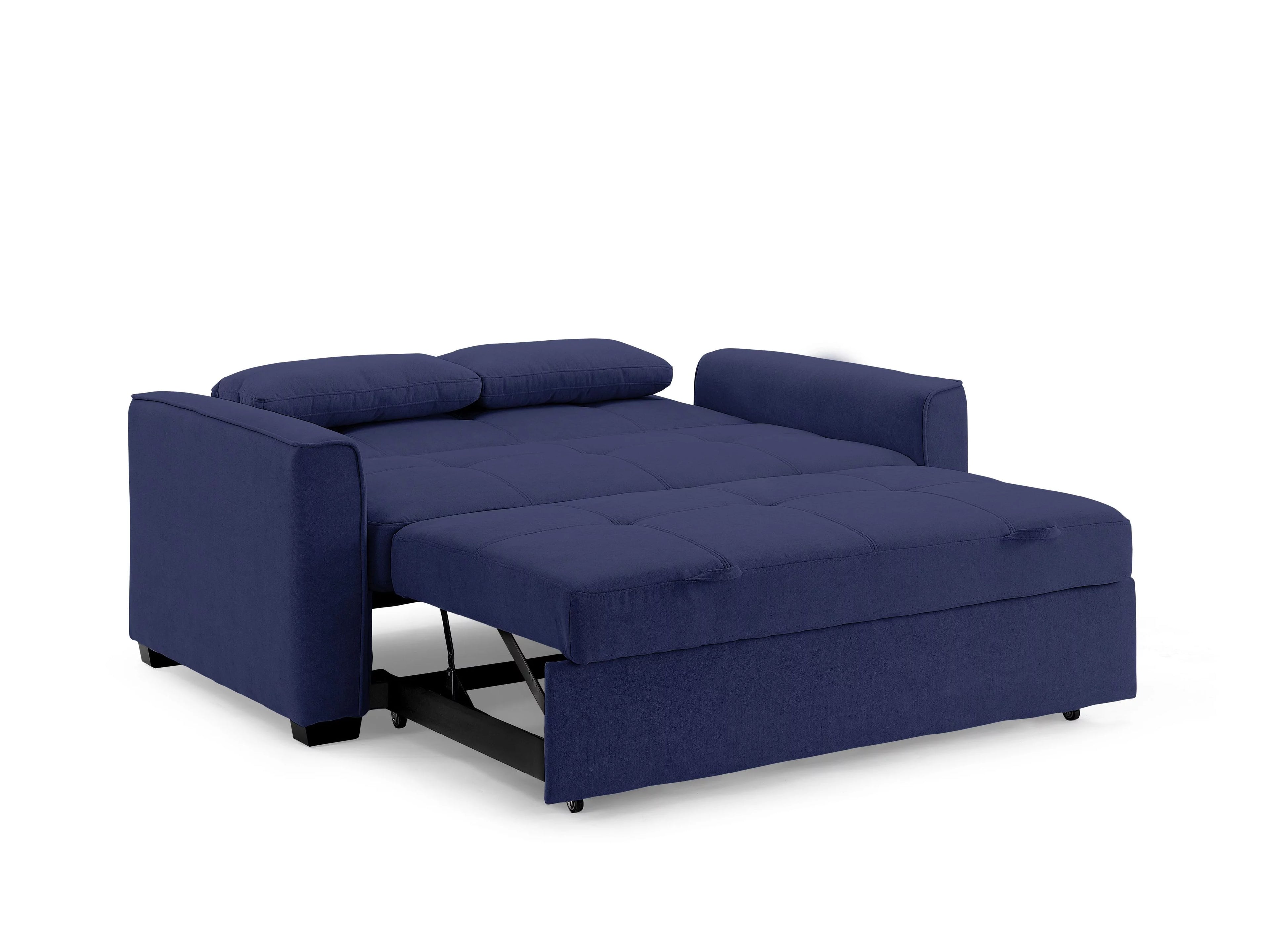 Chenille Sleeper Sofa with Accent Pillows, Full Size, Navy O10970