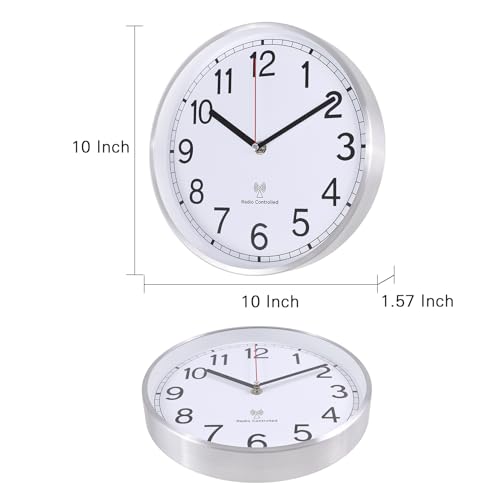 Analog Wall Clock 14 Inch, Radio Controlled, Aluminum Frame C990564
