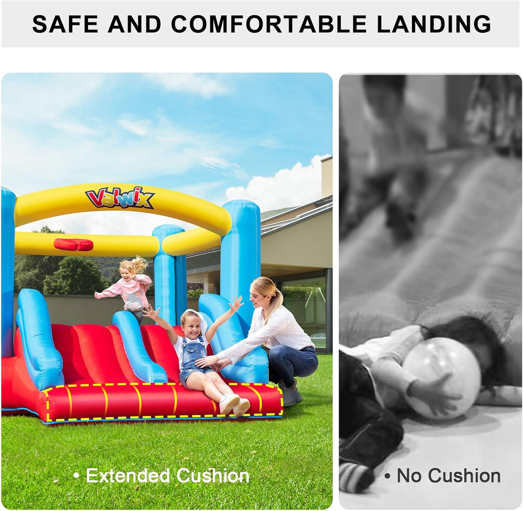 Inflatable Bounce House with Blower for Kids, Indoor Outdoor Bouncy Castle with Double Slide D81783