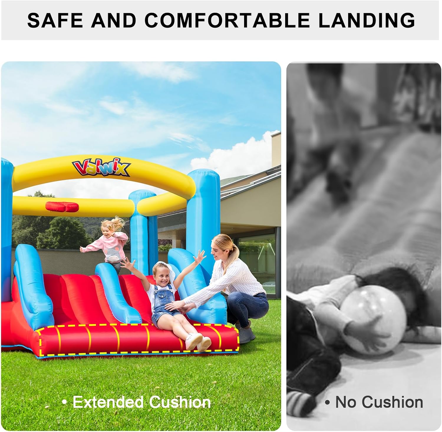 Inflatable Bounce House with Blower for Kids, Indoor Outdoor Bouncy Castle with Double Slide D81783