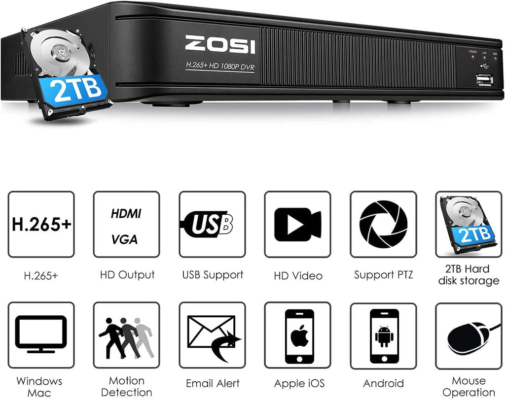 1080p 8 Channel CCTV DVR Security System with 2TB Hard Drive R236672