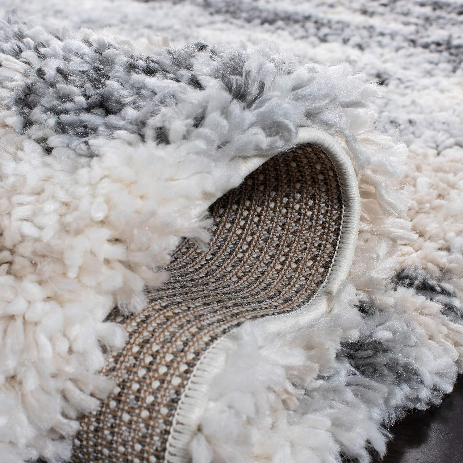 Shag Area Rug - 8' x 10', Grey & Ivory, Modern Design, Non-Shedding V749939