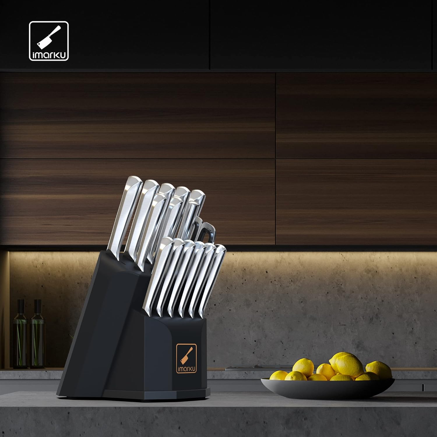 Knife Set with Block, 16 Pcs Stainless Steel, Dishwasher Safe X671333