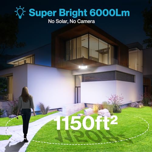 Motion Sensor Outdoor Light 2 Pack, LED Security Light 6000LM, 6500K, 3 Adjustable Heads, IP65 Waterproof A649