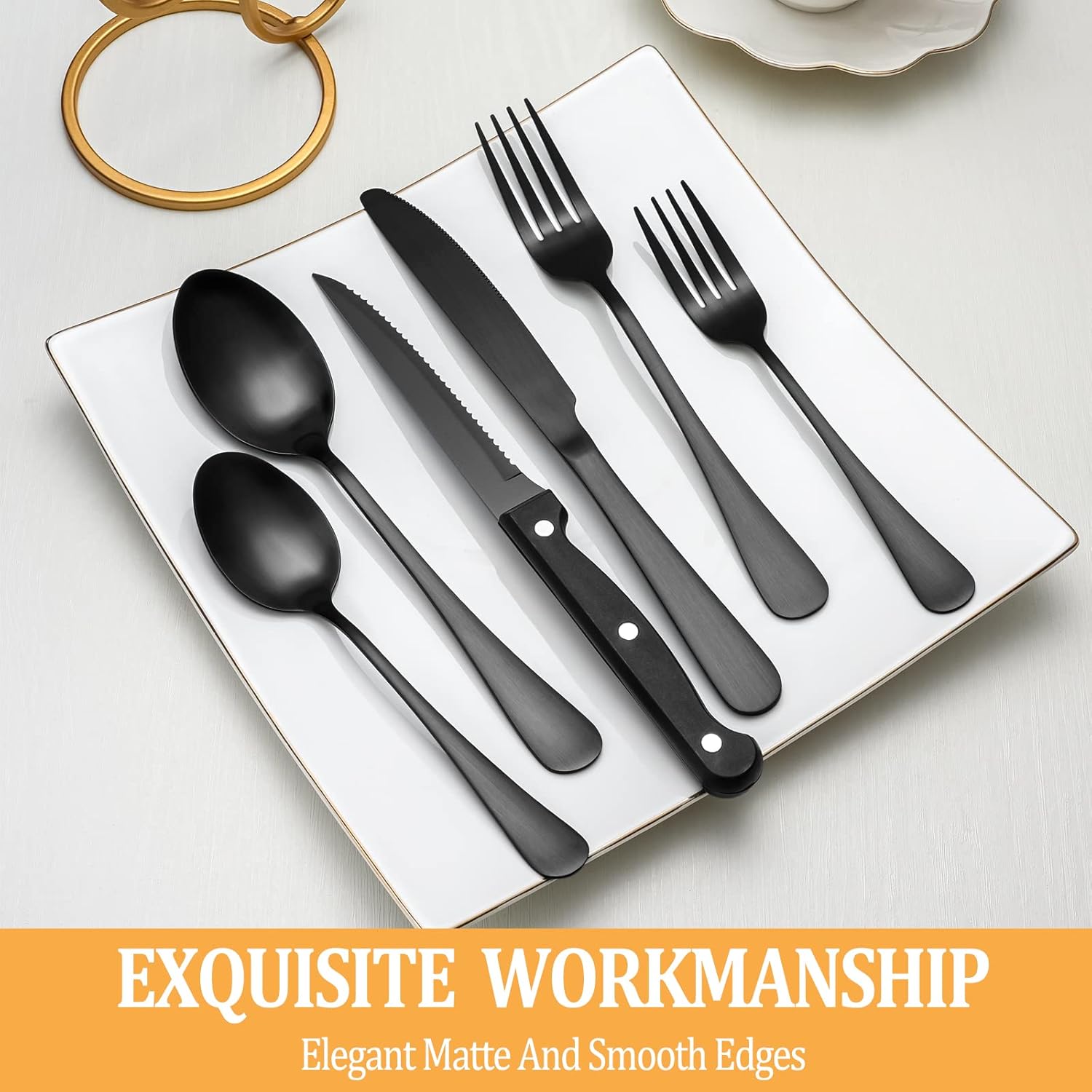 Matte Black Silverware Set with Steak Knives for 8 M24144