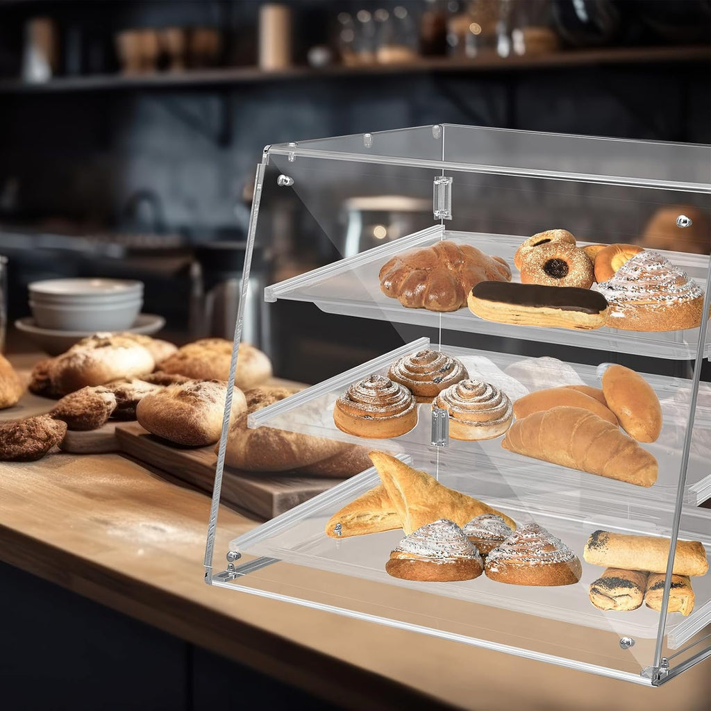 3 Tier Acrylic Bakery Display Case with Doors and Serving Tong E707