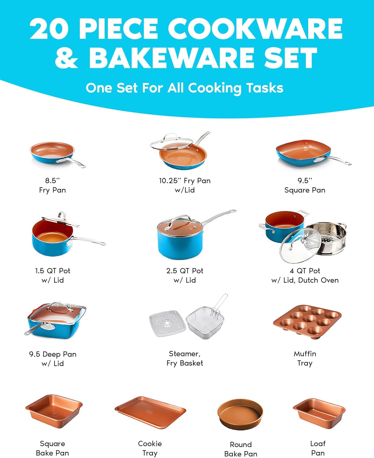 Copper Pots and Pans Set Nonstick Cookware with Ceramic Bakeware, Dishwasher and Oven Safe Z8931