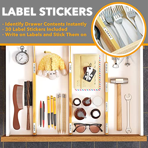 Bamboo Drawer Dividers with Labels, Adjustable Organizers, 6 Pack I1088