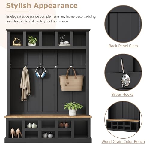 Hall Tree with Coat Rack, Cushion and Shoe Storage Bench P7623