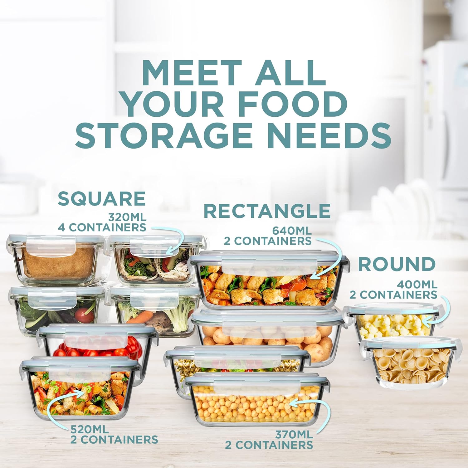 Airtight Glass Food Storage Containers with Lids B5271