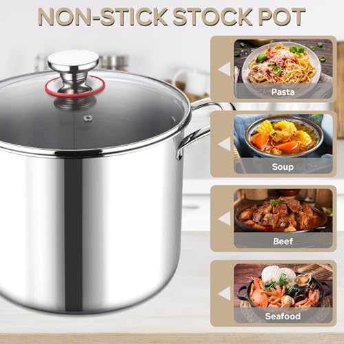 10 Quart Stock Pot with Lid, Stainless Steel Soup Pot U83478