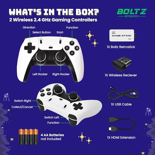 Retro Gaming Stick with 40,000+ Classic Games, 4K HDMI, 2 Wireless Controllers J6068