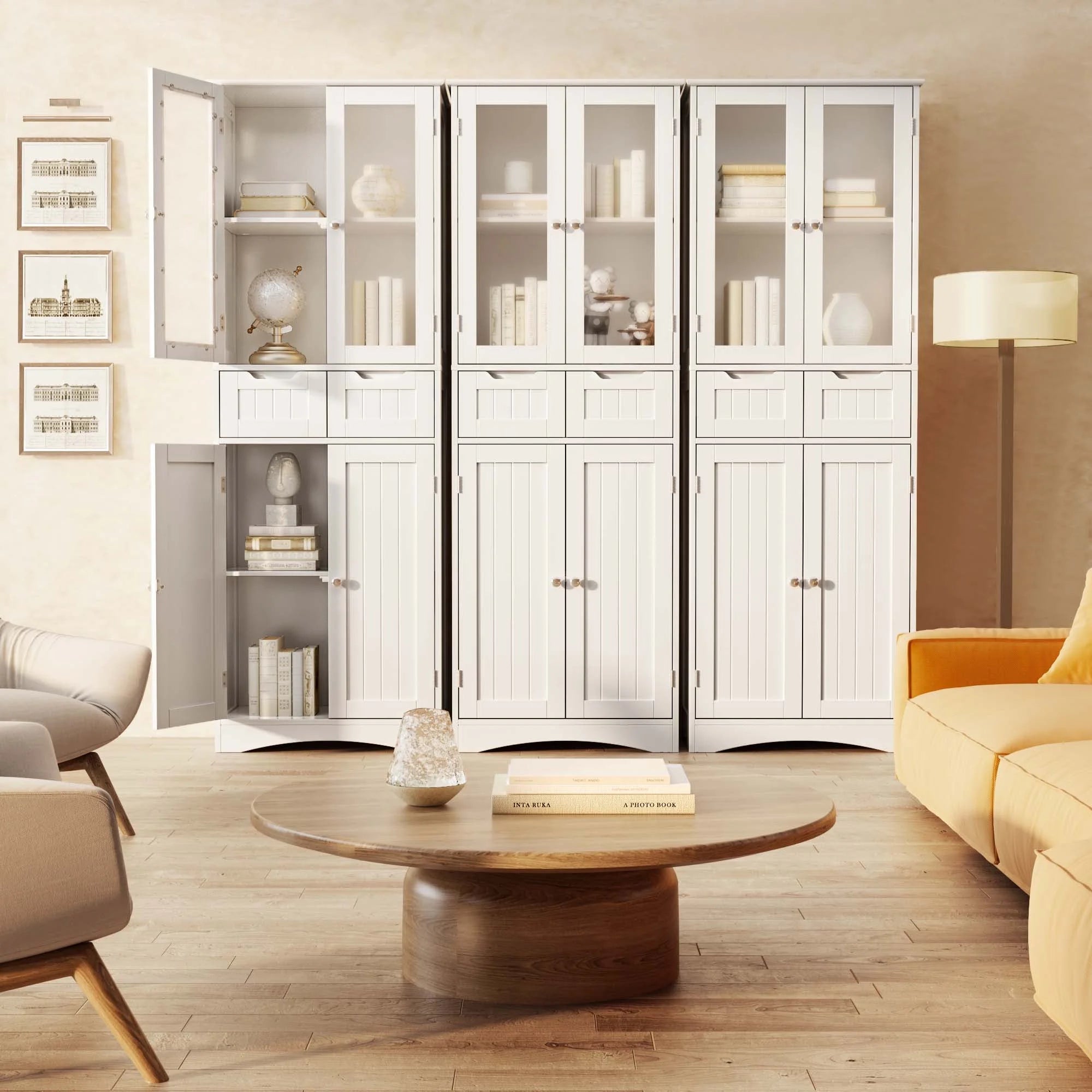 Tall Storage Cabinet with Glass Doors and 2 Drawers, Dark Brown V33192