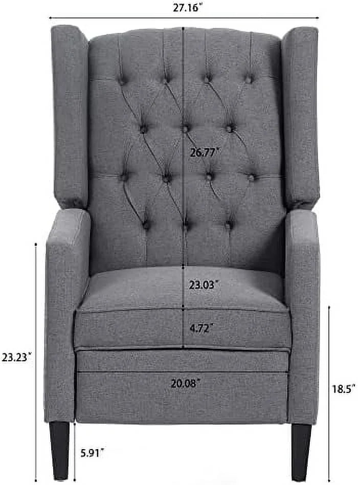 Wingback Recliner Chair Breathable Fabric Push Back for Living Room Small Spaces Manual Recliner Sofa with Nailhead Accents Wooden Legs Beige E411557