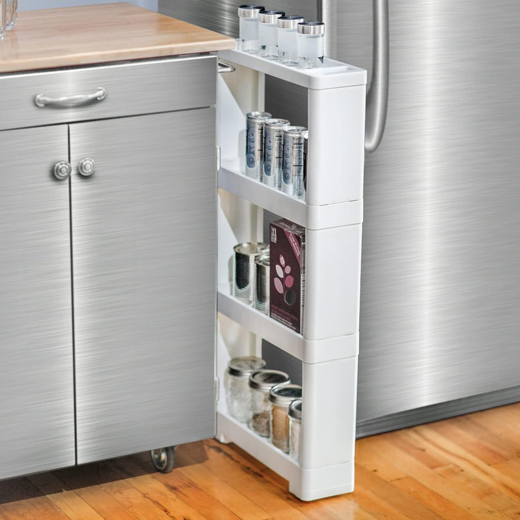 Slim 4-Tier Rolling Storage Cart for Kitchen Pantry Bathroom Laundry L5308