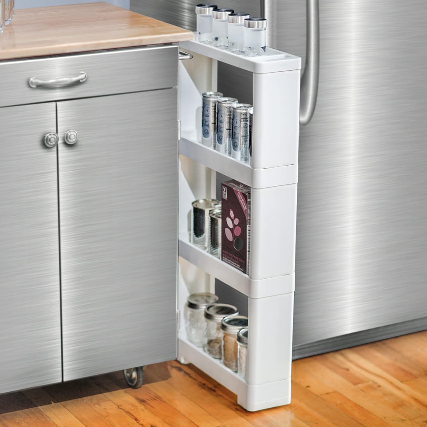 Slim 4-Tier Rolling Storage Cart for Kitchen Pantry Bathroom Laundry L5308