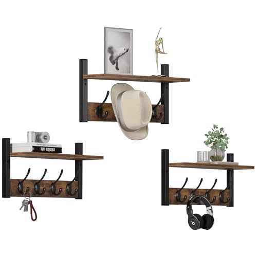 Wall Mounted Wood Coat Rack with 16 Hooks, Set of 4 O454419