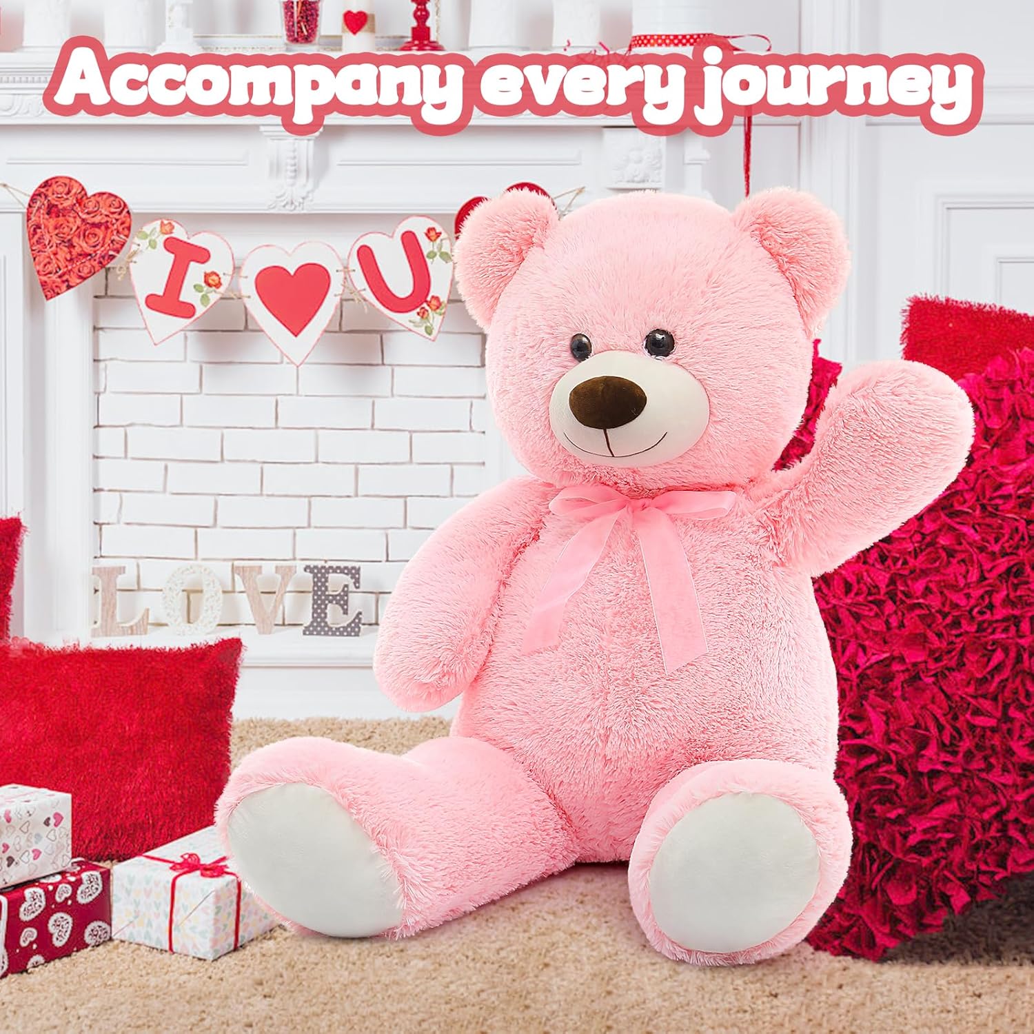 Giant Teddy Bear Stuffed Animal, 35.4 Inch Large Pink Plush Toy for Kids G743524