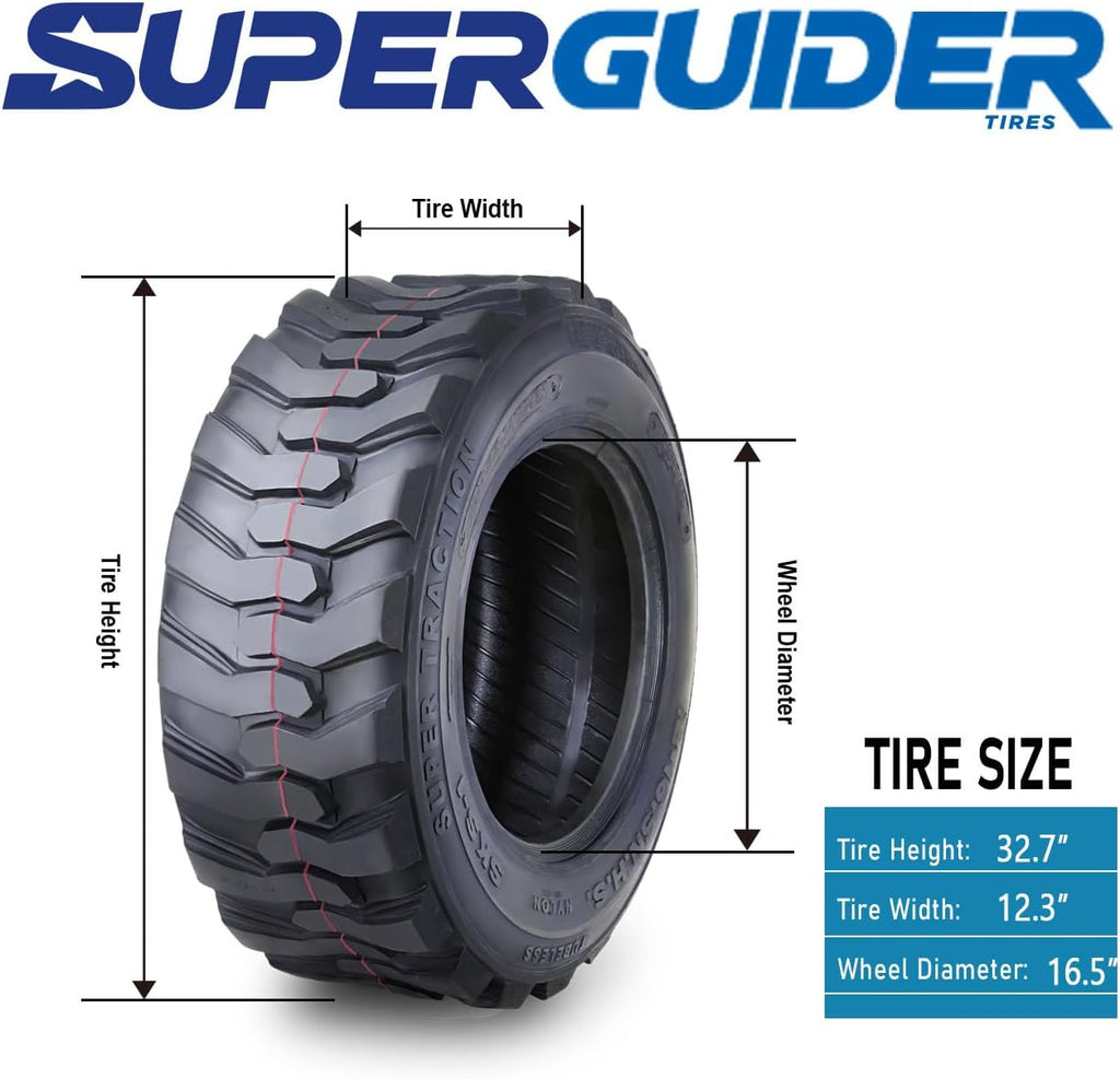 Heavy Duty 12x16.5 12 Ply Skid Steer Tire with Rim Guard F682