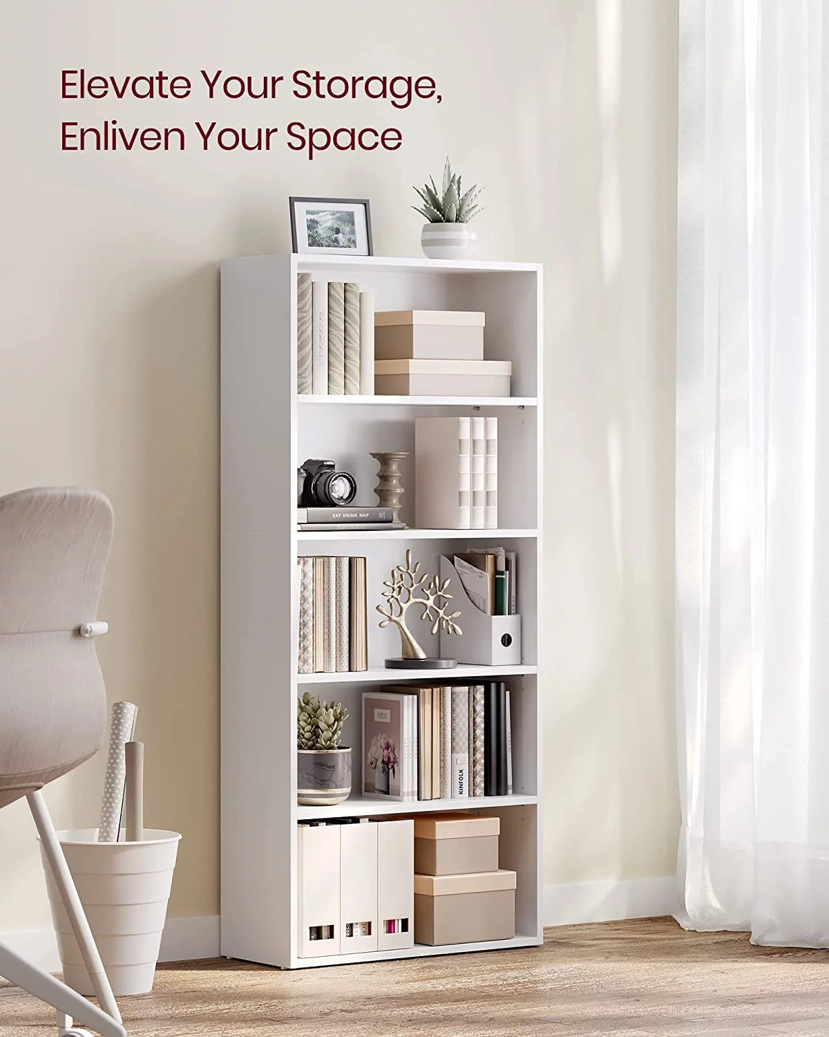 5-Tier Open Bookcase with Adjustable Shelves, White A79381