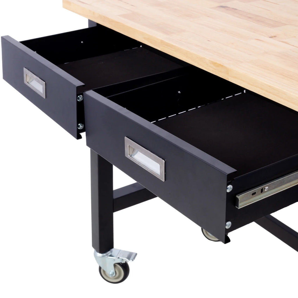 Adjustable Workbench with Drawer Storage, Bamboo Wood, Wheels M620