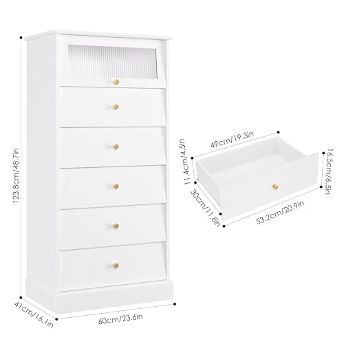6 Drawer Dresser with Glass Drawer, Black and Gold S786494