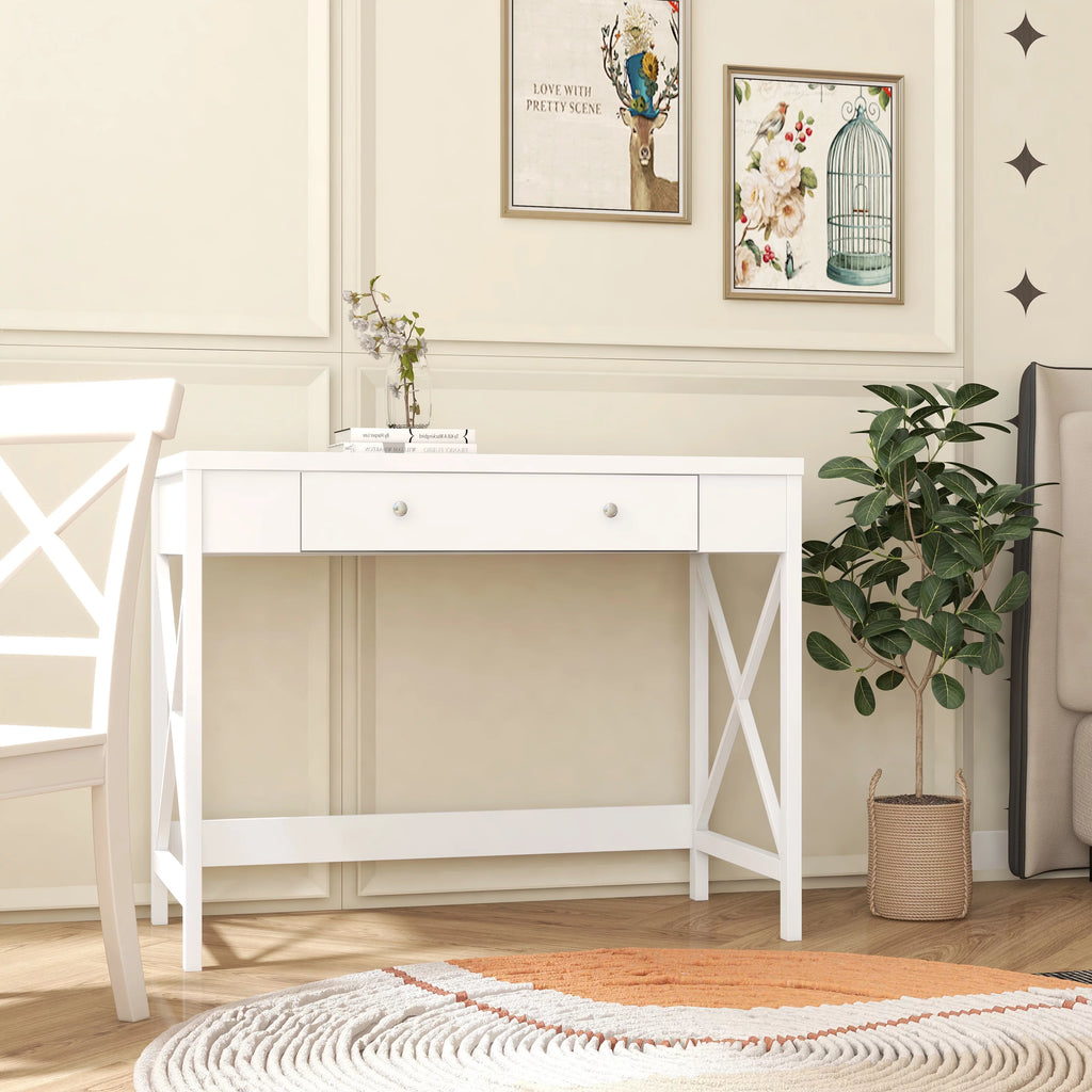 White Work Study Table with Storage Drawer E5741