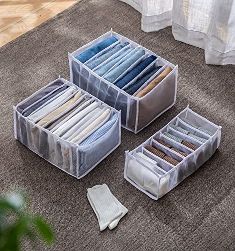 Drawer Organizers for Clothing, 7 Grids Washable Storage Box, Foldable Closet Organizer (White, Large) N664571