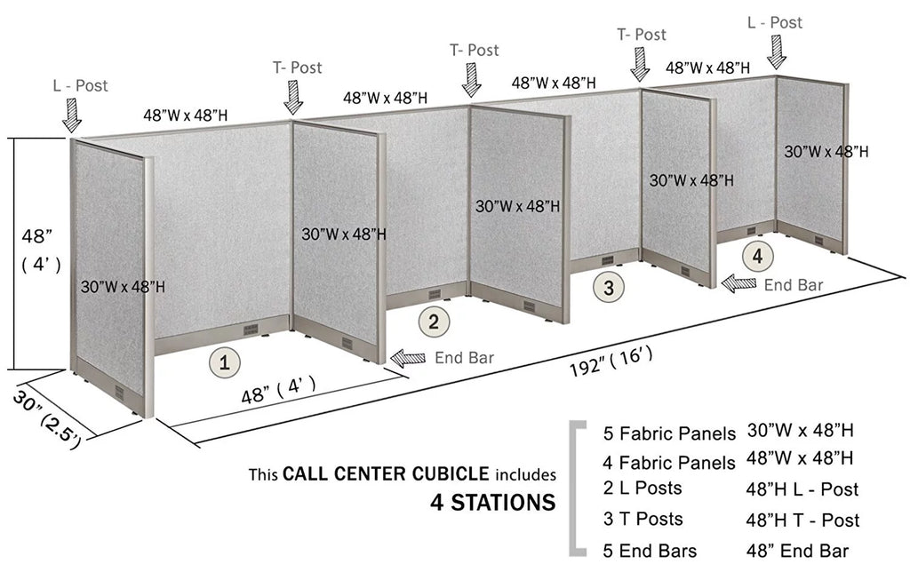 Office Cubicle 4 Stations Partition Wall Room Divider Y5600