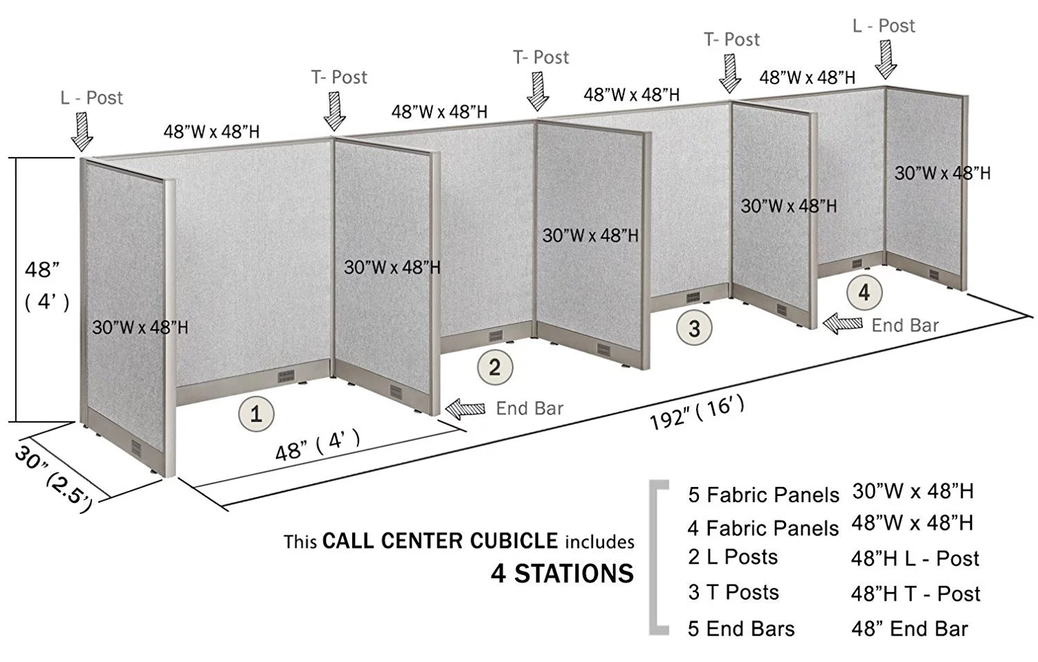 Office Cubicle 4 Stations Partition Wall Room Divider Y5600