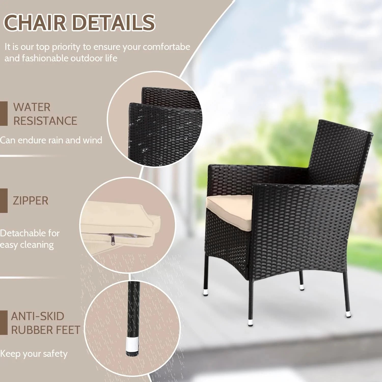 Outdoor Rattan Patio Furniture Set 4 Pieces W212