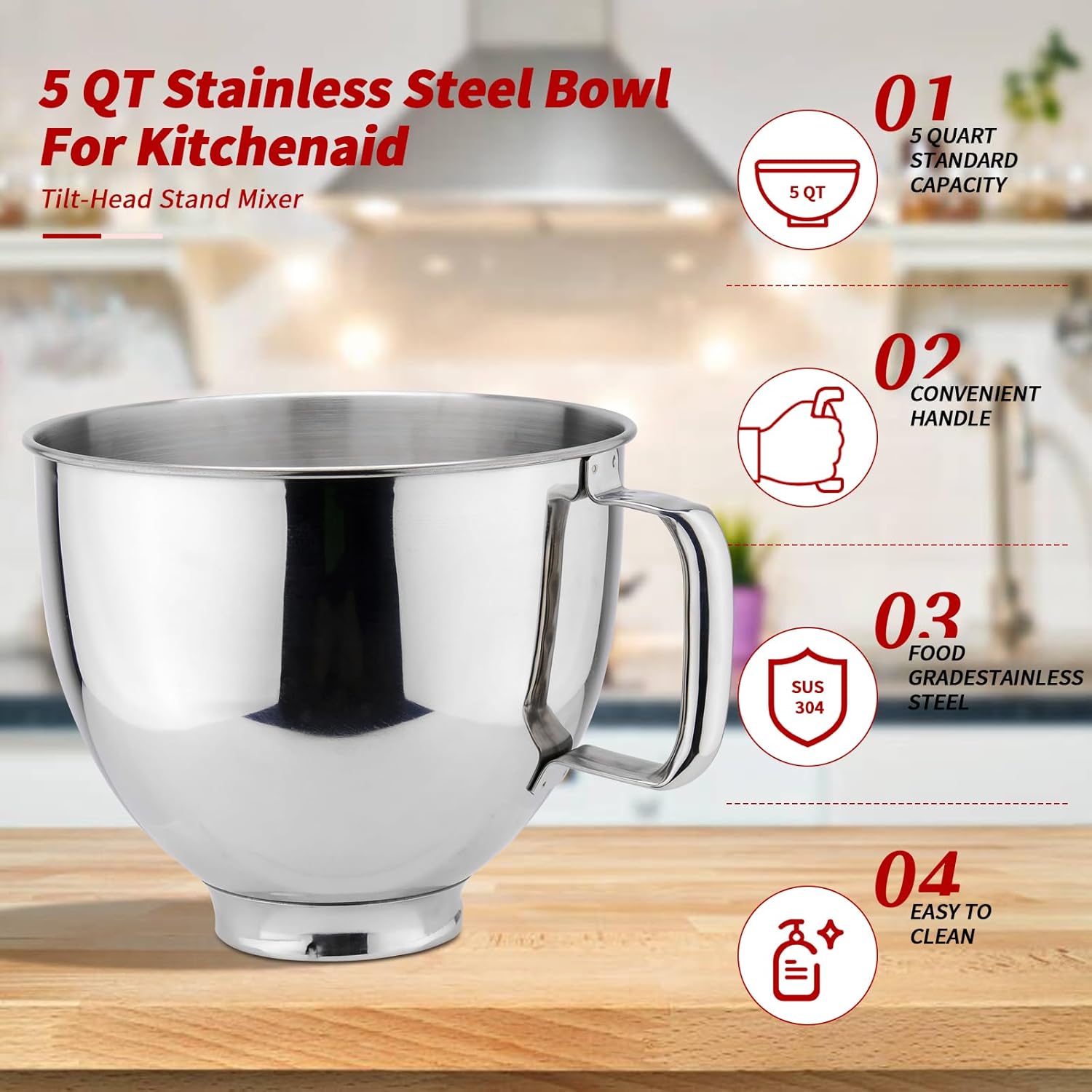 Stainless Steel Mixer Bowl 5QT for Tilt-Head Stand Mixers D678991