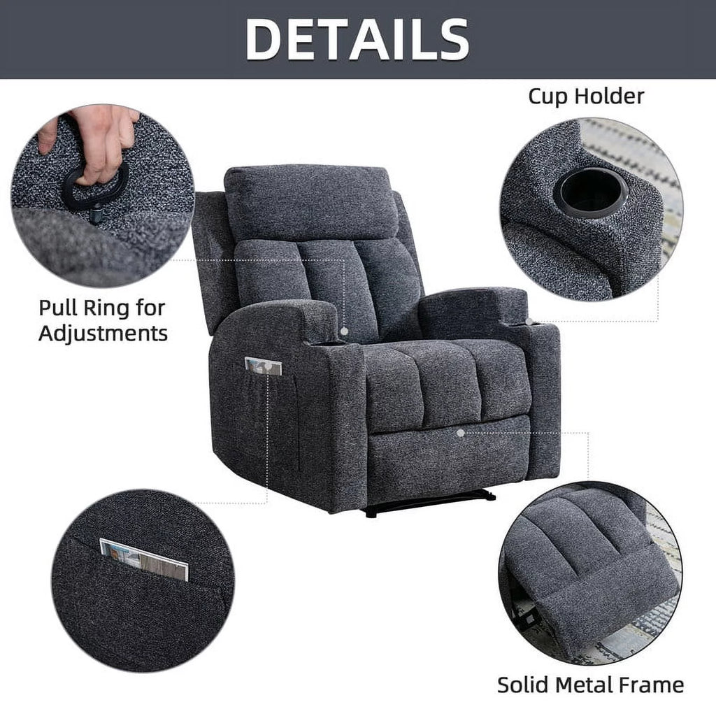 Manual Massage Recliner Chair with Heat and Cup Holders Q90042