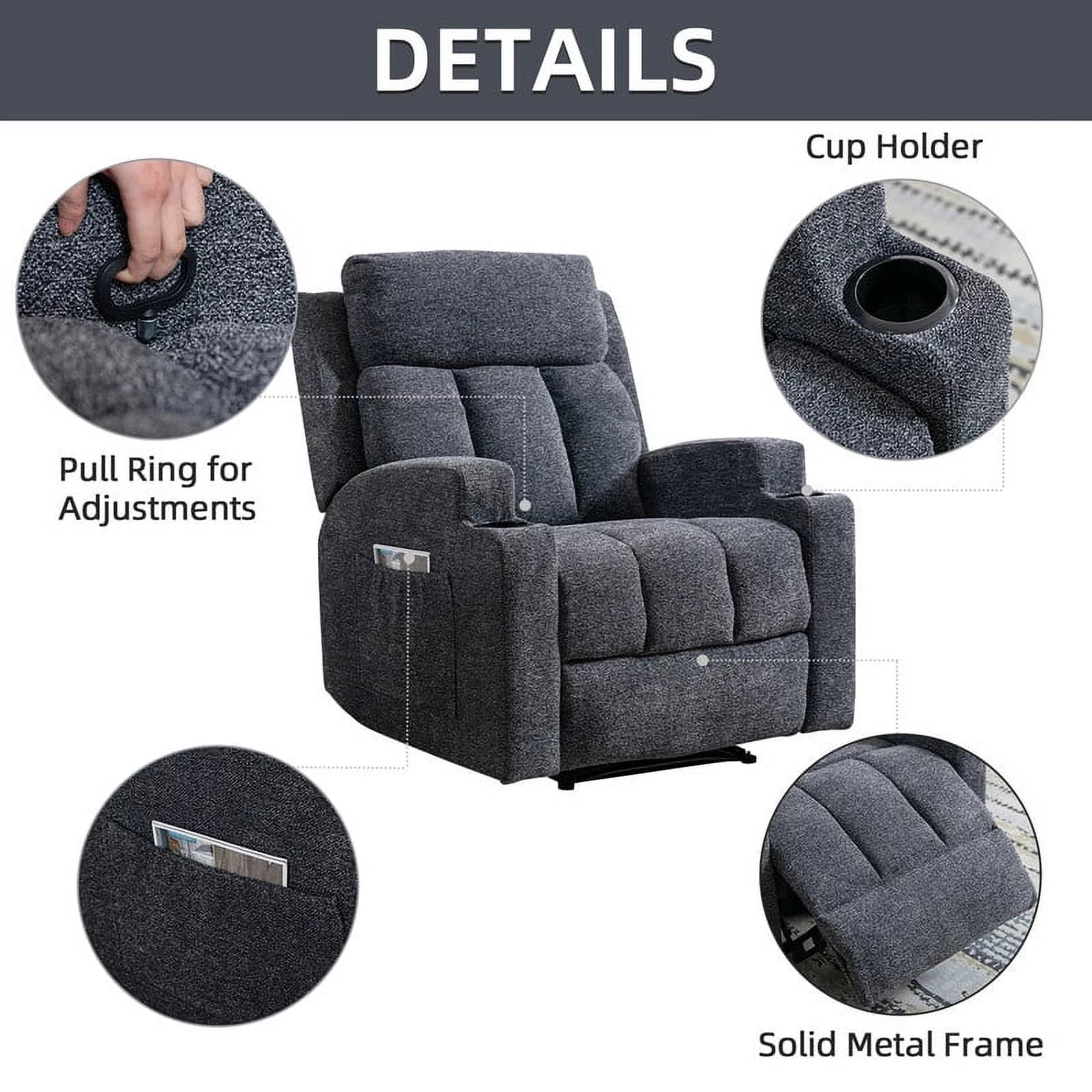 Manual Massage Recliner Chair with Heat and Cup Holders Q90042