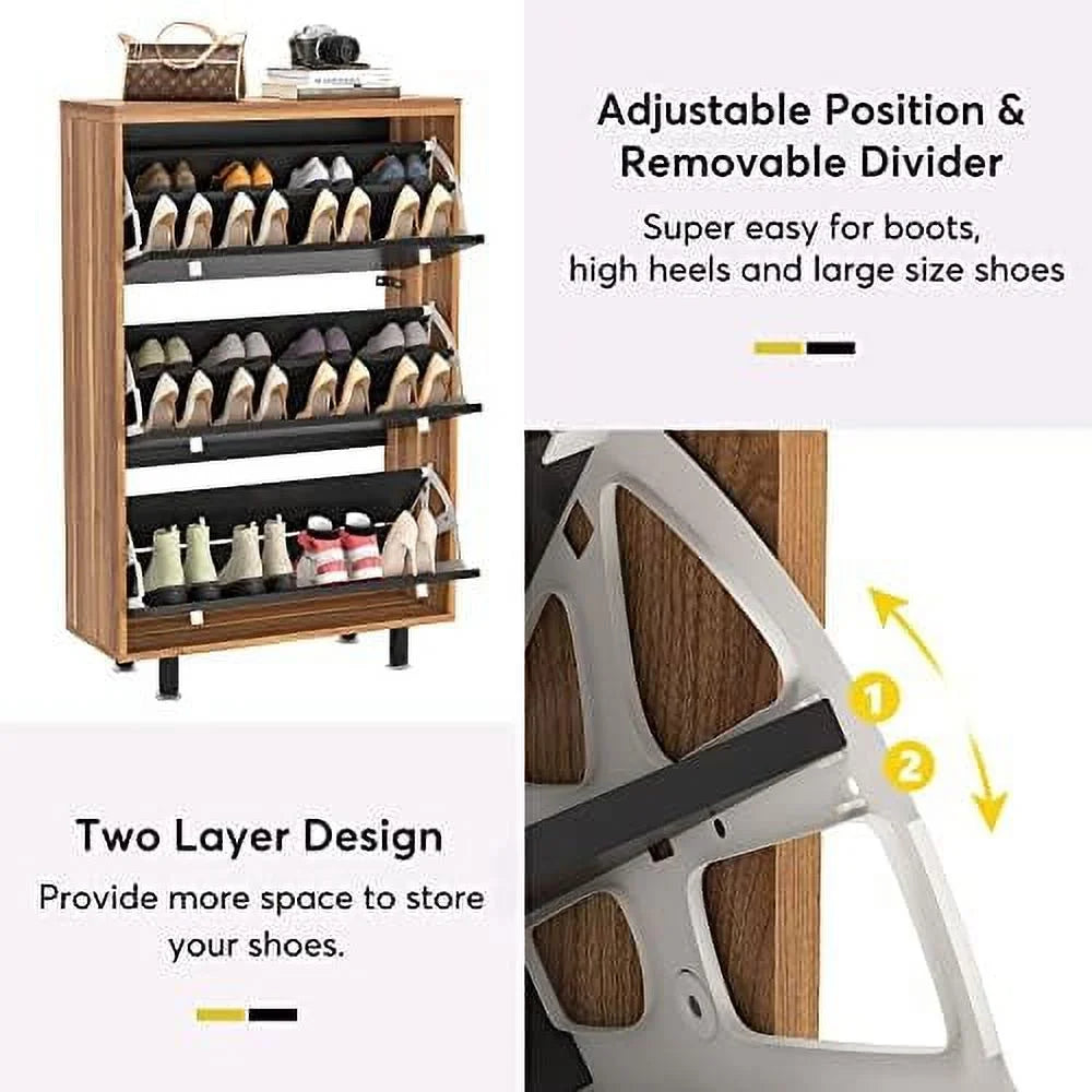 3 Drawer Shoe Cabinet Freestanding Shoe Rack with Flip Door for Entryway Hallway Bedroom J18964