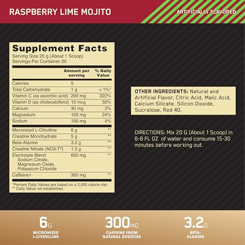 Pre Workout Advanced with Creatine, Beta-Alanine and Caffeine, Berry Blast, 20 Servings V4373