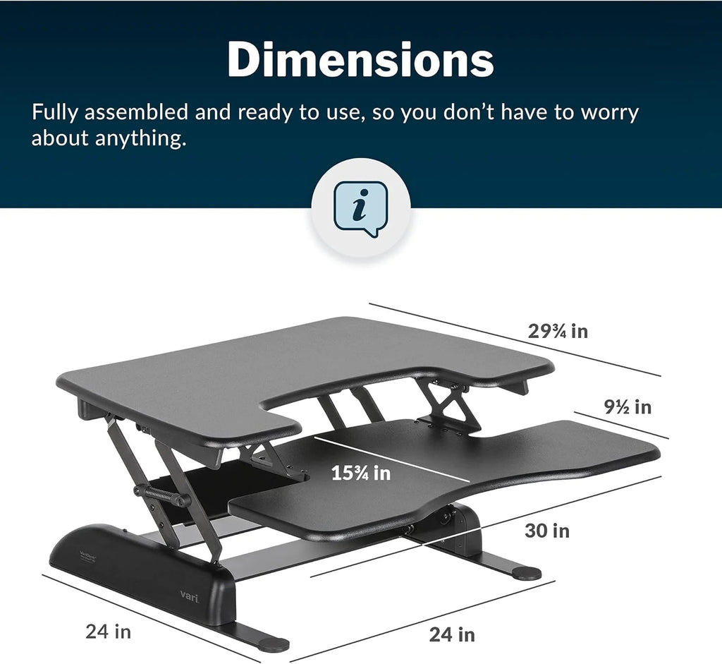 30" Two-Tier Height Adjustable Standing Desk Converter & Monitor Riser, Black M8075
