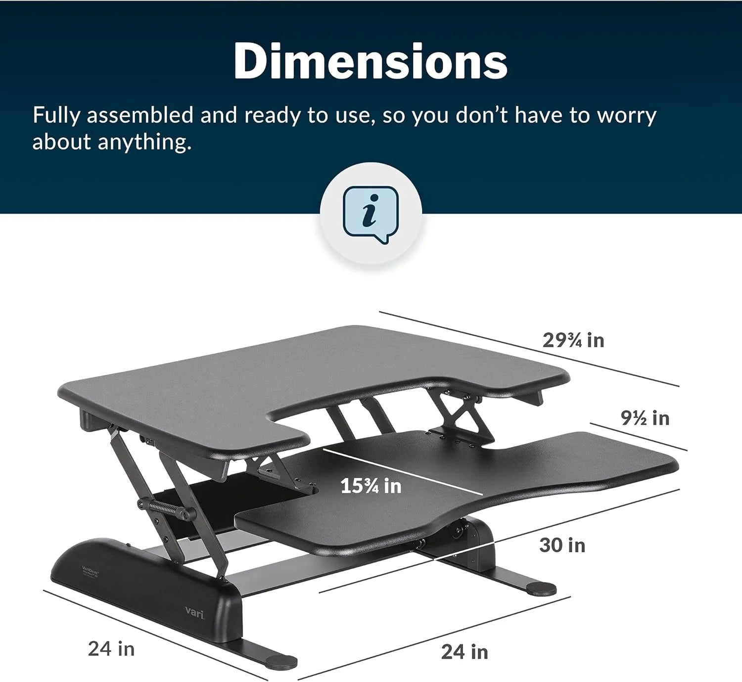 30" Two-Tier Height Adjustable Standing Desk Converter & Monitor Riser, Black M8075