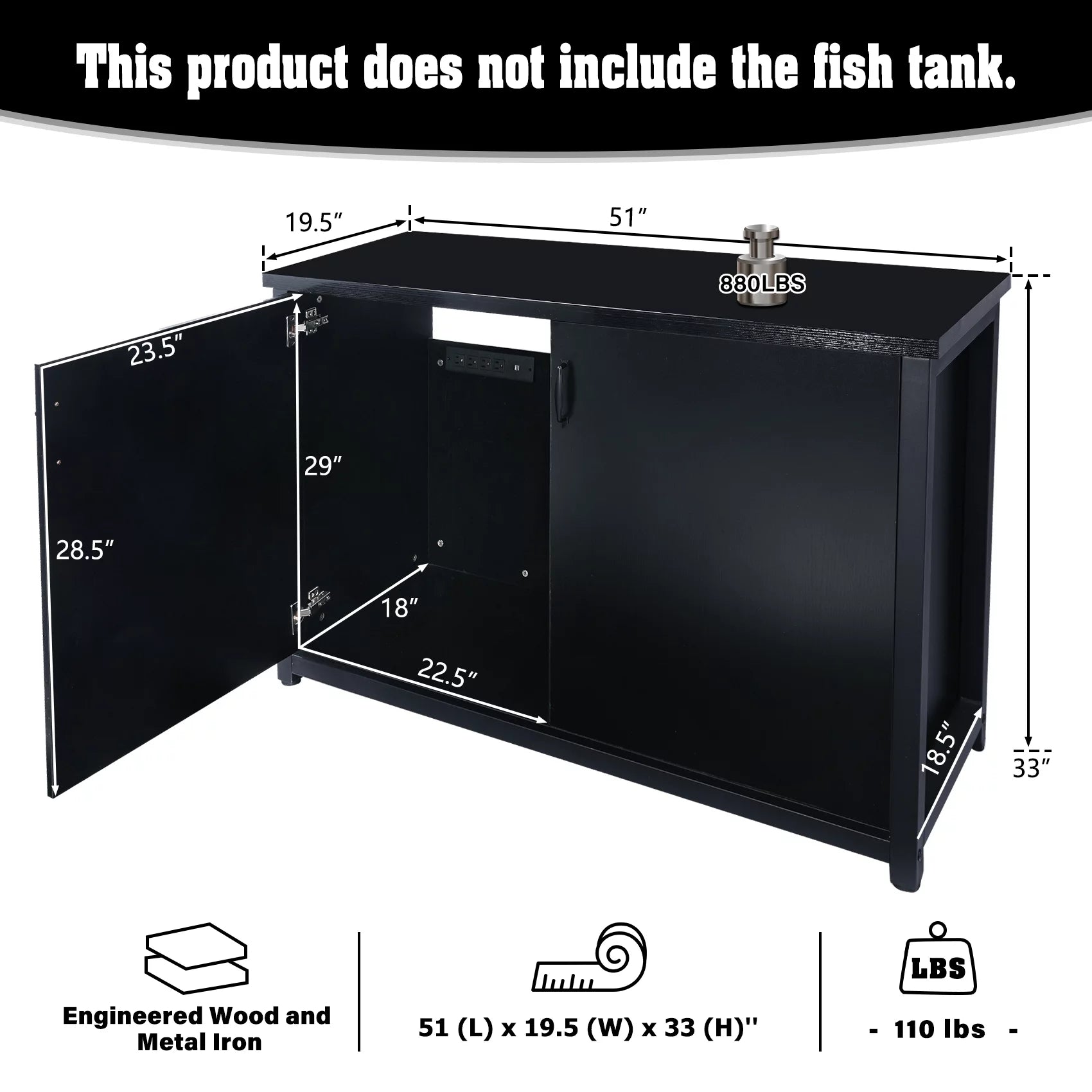 55-75 Gallon Aquarium Stand with Cabinet and Charging Station G9277