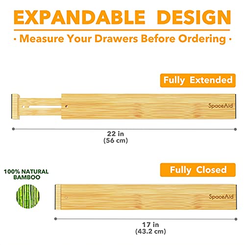 Bamboo Drawer Dividers with Labels, Adjustable Organizers, 6 Pack I1088